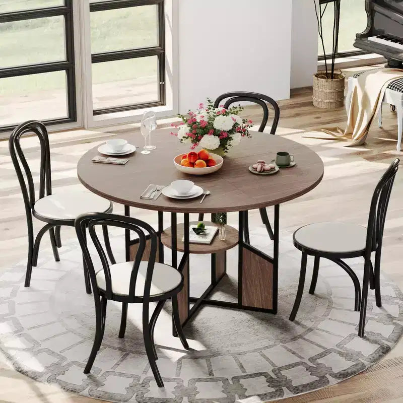 Tavolo da pranzo rotondo per 4-6 persone, 150 cm con ripiano portaoggetti, stile rustico, senza sedie
