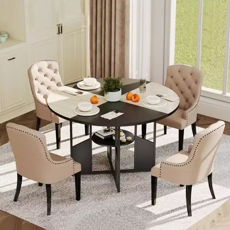 Tavolo da pranzo rotondo per 4-6 persone, 150 cm con ripiano portaoggetti, stile rustico, senza sedie