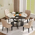 Tavolo da pranzo rotondo per 4-6 persone, 150 cm con ripiano portaoggetti, stile rustico, senza sedie