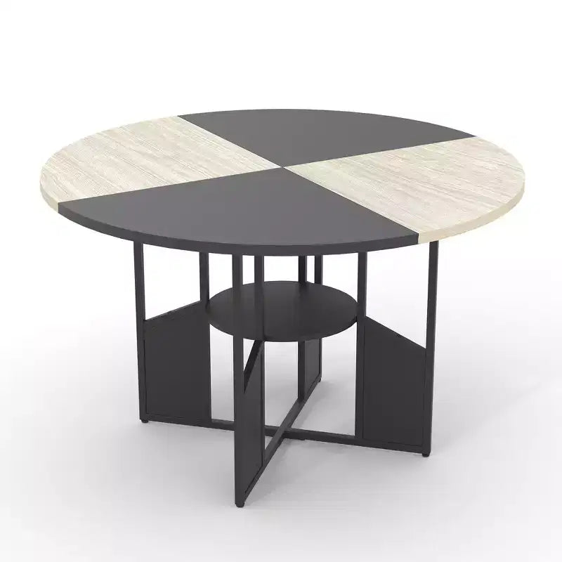 Tavolo da pranzo rotondo per 4-6 persone, 150 cm con ripiano portaoggetti, stile rustico, senza sedie