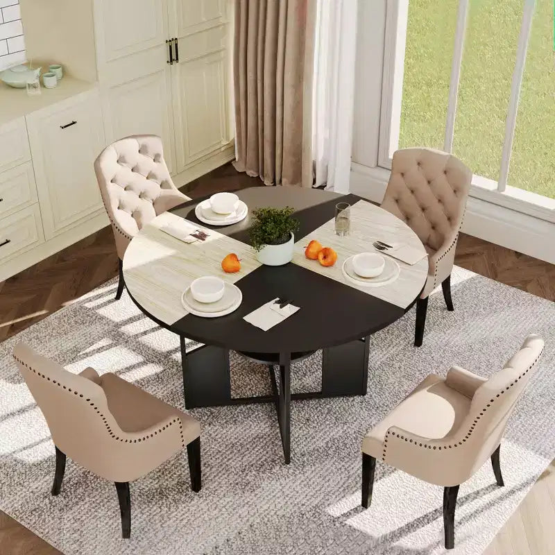Tavolo da pranzo rotondo per 4-6 persone, 150 cm con ripiano portaoggetti, stile rustico, senza sedie