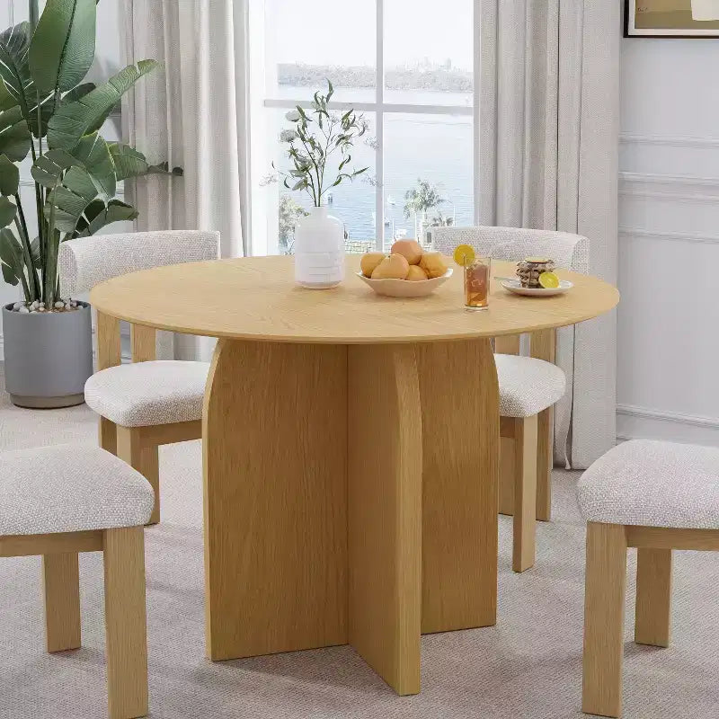 Tavolo da pranzo rotondo in legno massello 42x42, finitura naturale, gambe arcuate, 4 posti