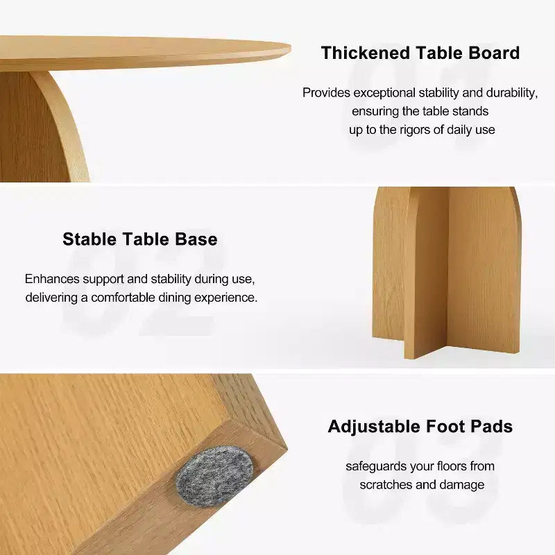 Tavolo da pranzo rotondo in legno massello 42x42, finitura naturale, gambe arcuate, 4 posti