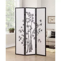 MAYEERTY 3 Panel Privacy Room Divider Bamboo Parttern Wood Paper Black 54x71