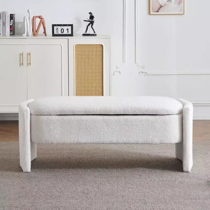 Grande panca poggiapiedi contenitore versatile, beige, capacità 113 kg