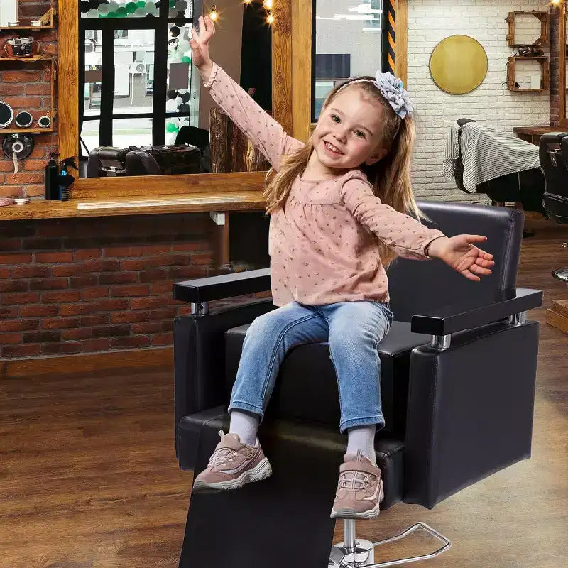 Seggiolino Rialzo per Salone per Bambini, Cuscino per Poltrona da Barbiere, Oversize, Ecopelle Nera