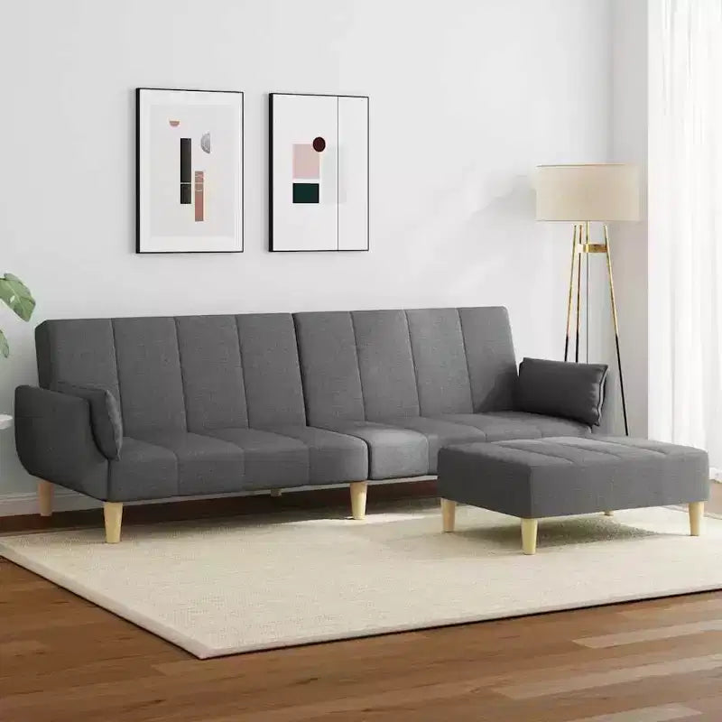 2-Seater Sofa Bed with Footstool, Dark Gray Polyester, Convertible