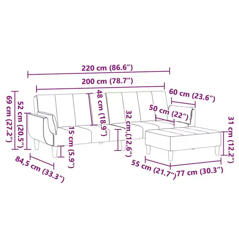 2-Seater Sofa Bed with Footstool, Dark Gray Polyester, Convertible