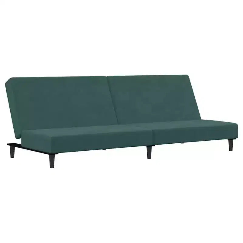 Velvet 2-Seater Sofa Bed and Footstool, Dark Green, Convertible Sleeper Sofa for Lounge & Living Room