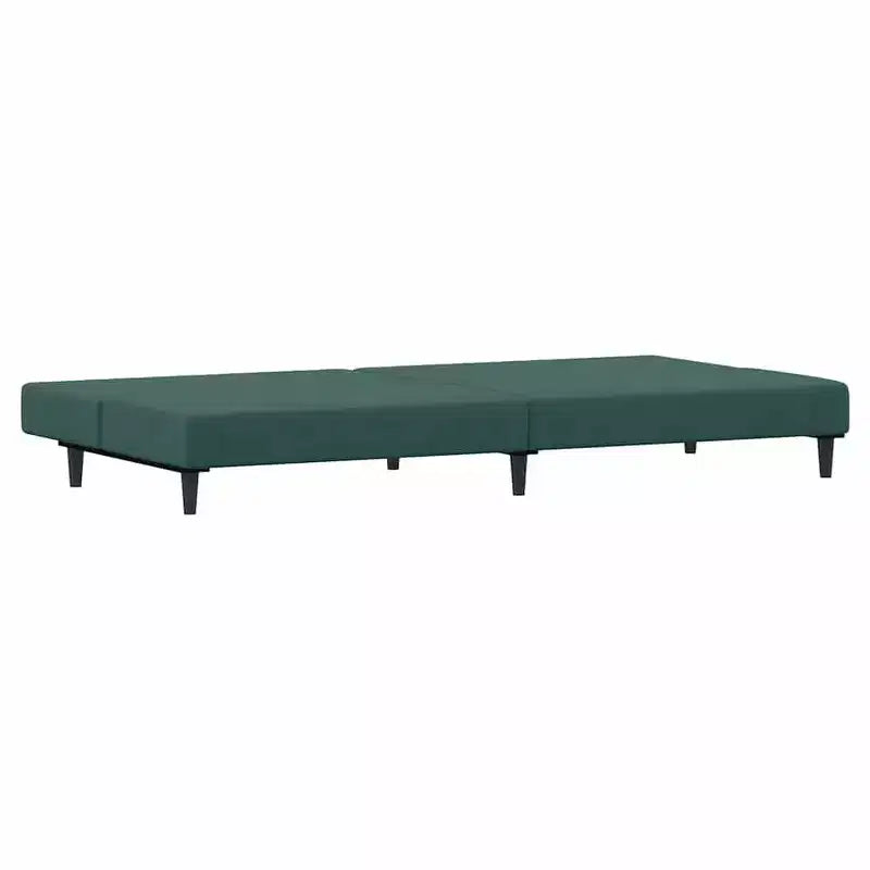 Velvet 2-Seater Sofa Bed and Footstool, Dark Green, Convertible Sleeper Sofa for Lounge & Living Room