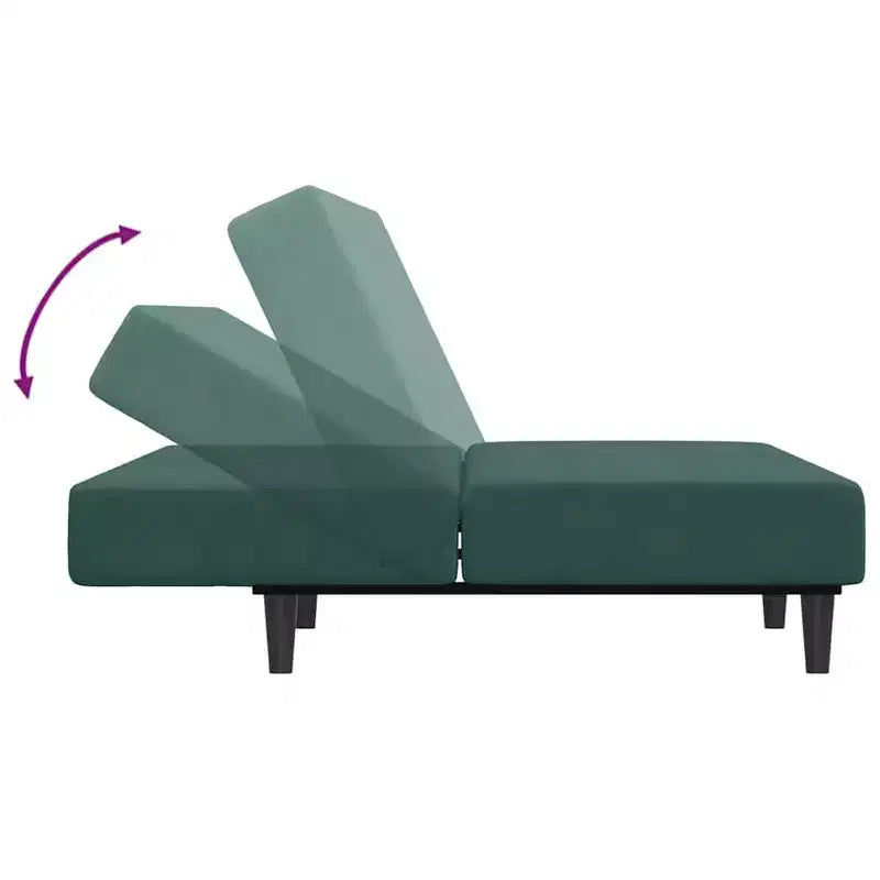 Velvet 2-Seater Sofa Bed and Footstool, Dark Green, Convertible Sleeper Sofa for Lounge & Living Room