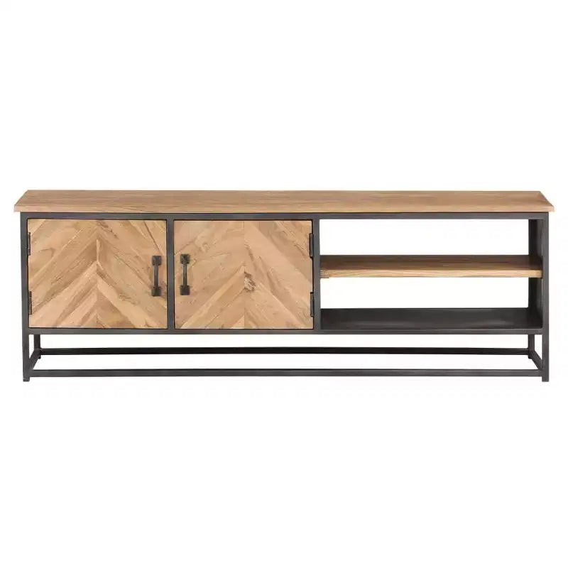 vidaXL Acacia Wood TV Stand - A Robust and Stylish TV Cabinet with Ample Storage, Natural Wood Grain Finish and Sturdy Steel Base