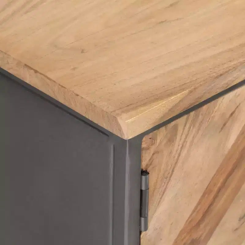 Mobile Porta TV in Legno Massello di Acacia con Base in Acciaio, Stile Industriale, Venatura Naturale del Legno