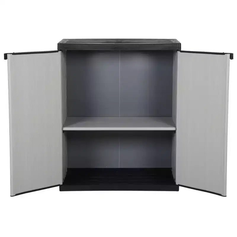 Armadio da Giardino con Mensola, Grigio e Nero, PVC e PP, Esterno