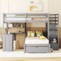 Whisen Full Over Twin Bunk Bed with Built-in Desk, Shelves, Multiple Drawers and Storage Staircase