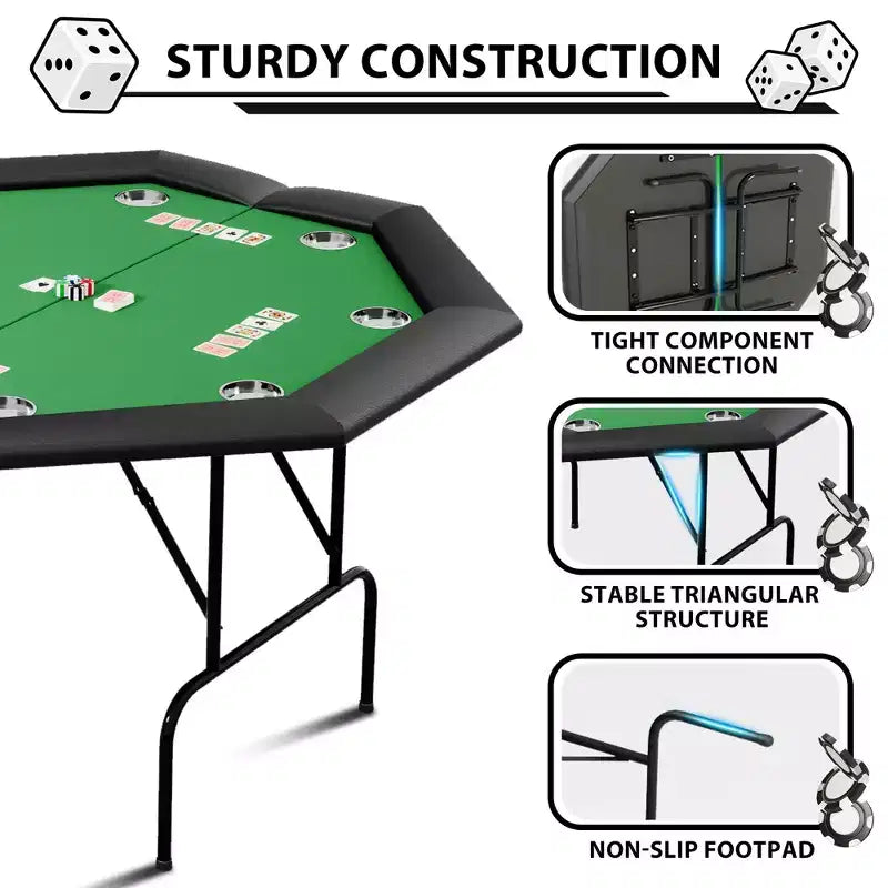 Tavolo da poker ottagonale pieghevole, gambe in ferro resistenti, design salvaspazio
