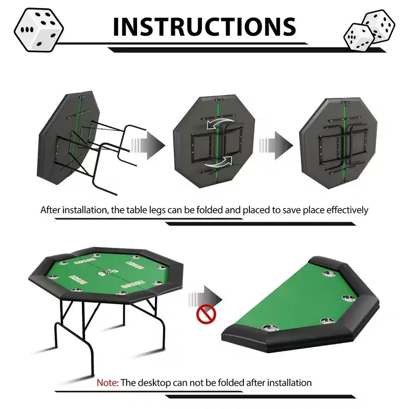 Tavolo da poker ottagonale pieghevole, gambe in ferro resistenti, design salvaspazio