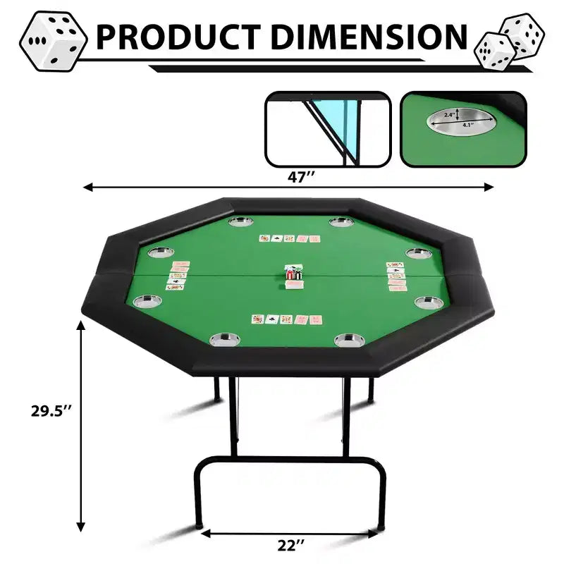 Tavolo da poker ottagonale pieghevole, gambe in ferro resistenti, design salvaspazio