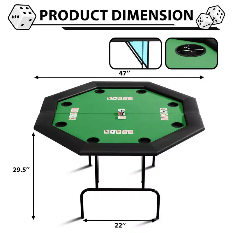 Tavolo da poker ottagonale pieghevole, gambe in ferro resistenti, design salvaspazio