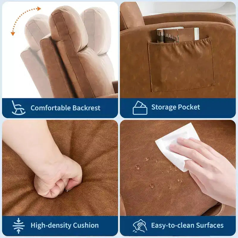 Sedia a Dondolo da Asilo Nido con Poggiapiedi, Poltrona da Lettura Moderna Rivestita in PU con Schienale Alto, per Soggiorno, Camera da Letto