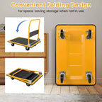 Carrello a piattaforma pieghevole da 660 libbre, carrello di spinta per magazzino, blu/giallo