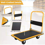 Carrello a piattaforma pieghevole da 660 libbre, carrello di spinta per magazzino, blu/giallo