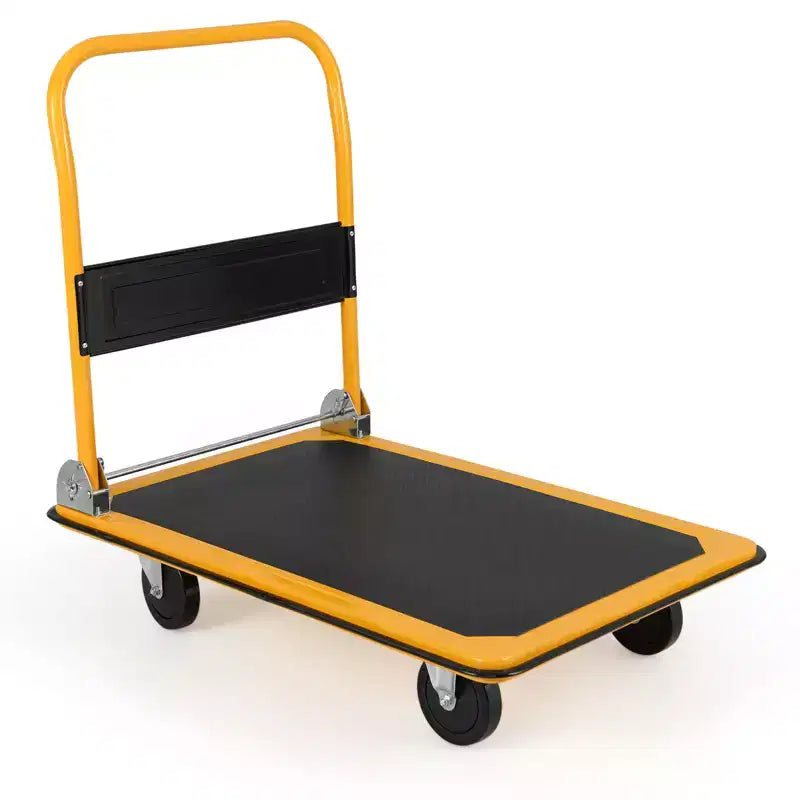 Carrello a piattaforma pieghevole da 660 libbre, carrello di spinta per magazzino, blu/giallo
