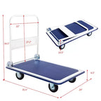 Carrello a piattaforma pieghevole da 660 libbre, carrello di spinta per magazzino, blu/giallo