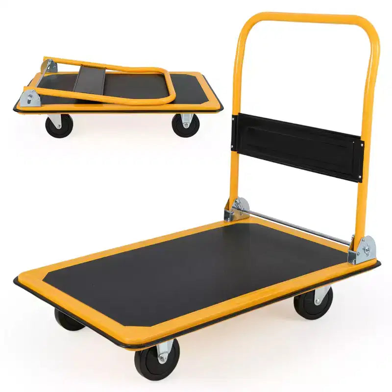 Carrello a piattaforma pieghevole da 660 libbre, carrello di spinta per magazzino, blu/giallo