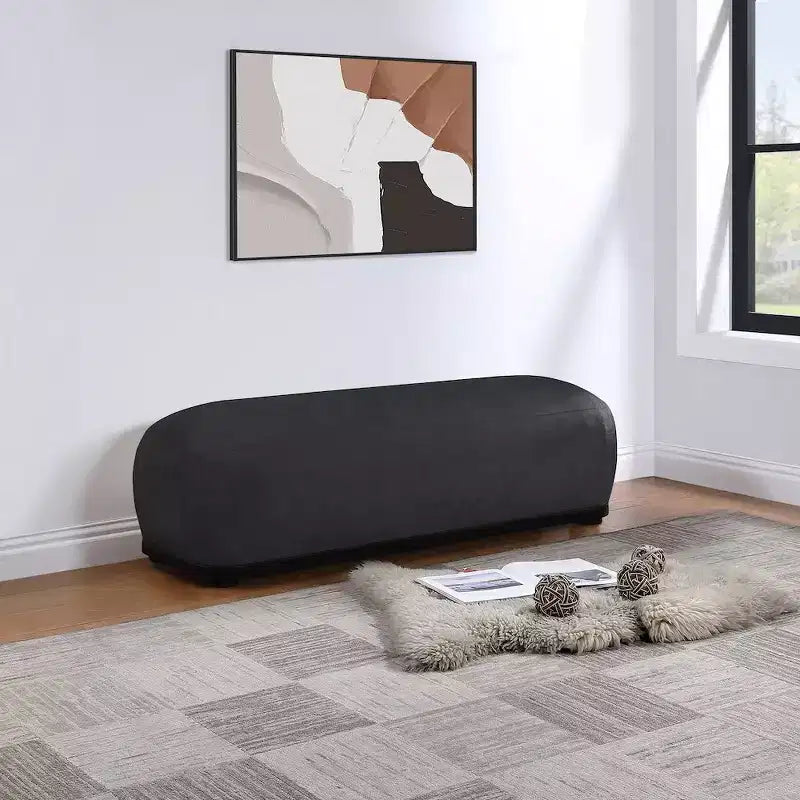 Panca rivestita in tessuto ciniglia, Stile Mid-Century Modern, Nera, Struttura in legno massello