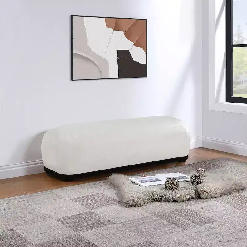 Panca rivestita in tessuto ciniglia, Stile Mid-Century Modern, Nera, Struttura in legno massello