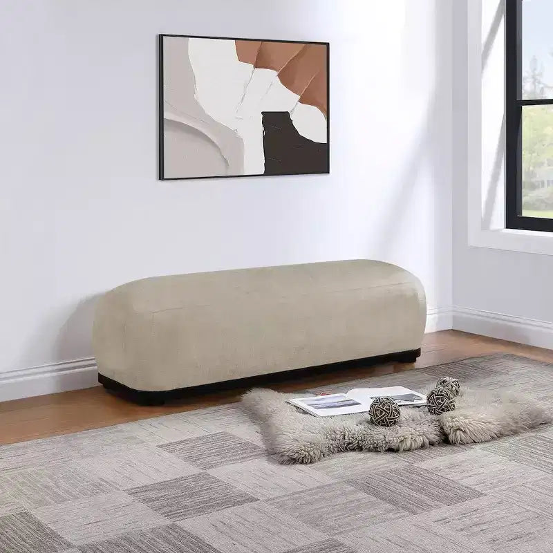 Panca rivestita in tessuto ciniglia, Stile Mid-Century Modern, Nera, Struttura in legno massello
