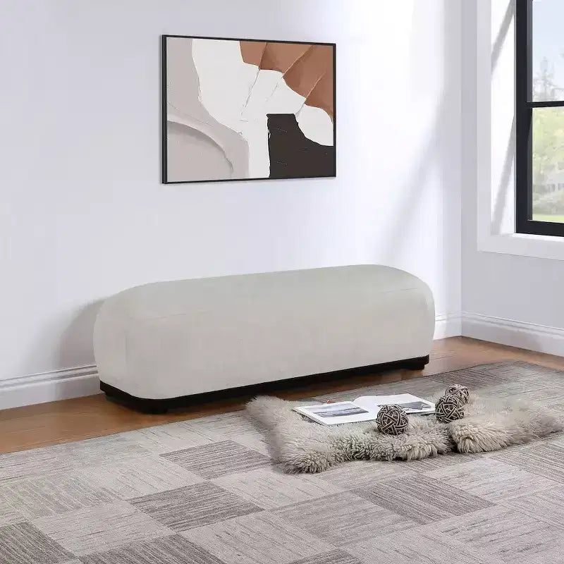 Panca rivestita in tessuto ciniglia, Stile Mid-Century Modern, Nera, Struttura in legno massello