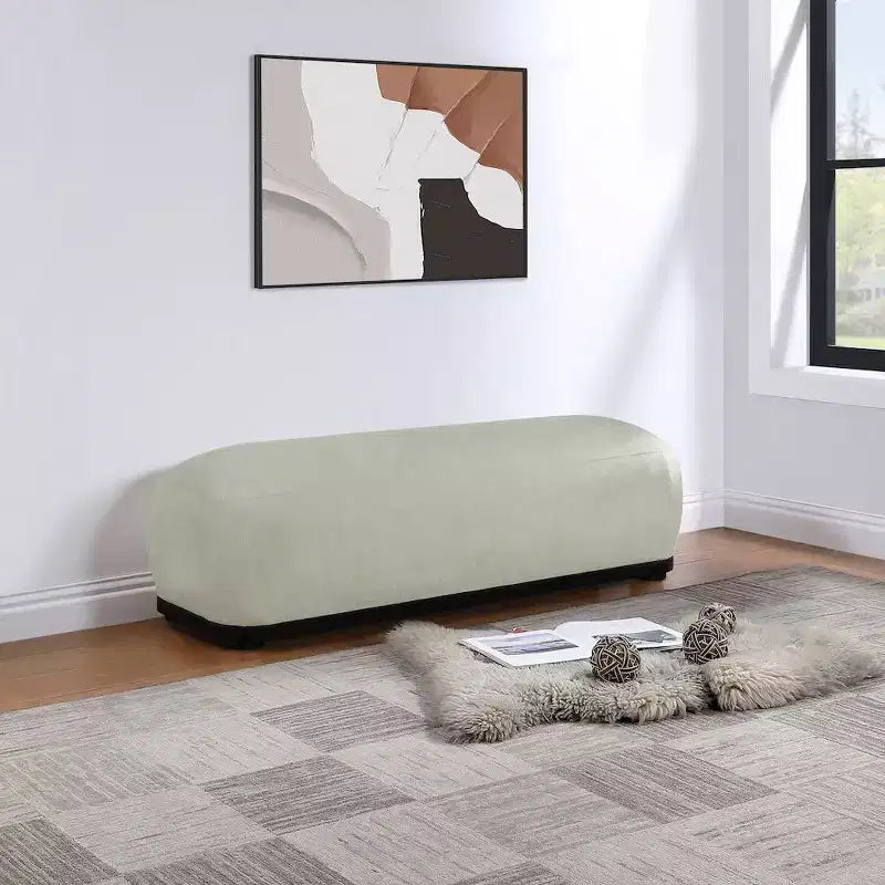 Panca rivestita in tessuto ciniglia, Stile Mid-Century Modern, Nera, Struttura in legno massello
