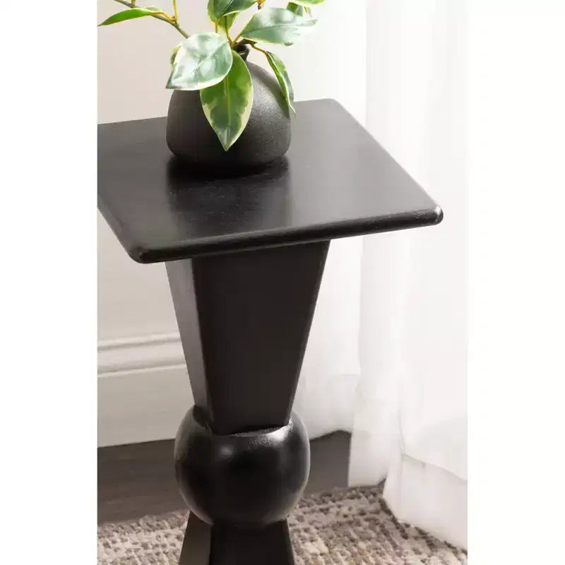 Tavolino per bevande in legno massello di mango, quadrato, nero, completamente assemblato