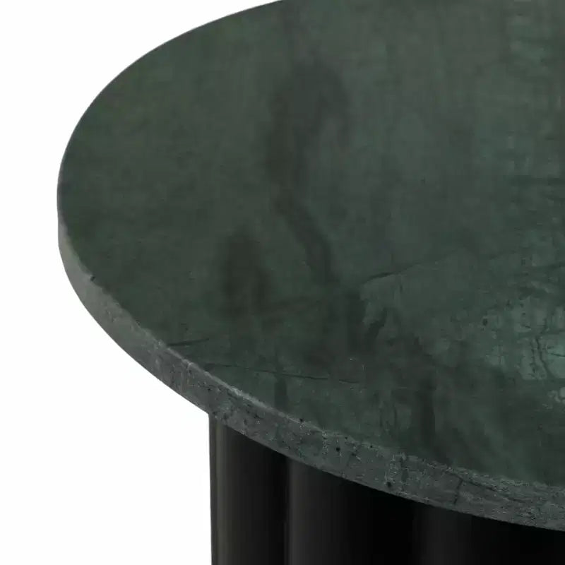 Tavolino moderno rotondo con ripiano in marmo e base in metallo a coste, 50,8 cm H, nero e verde