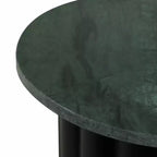 Tavolino moderno rotondo con ripiano in marmo e base in metallo a coste, 50,8 cm H, nero e verde