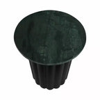 Tavolino moderno rotondo con ripiano in marmo e base in metallo a coste, 50,8 cm H, nero e verde