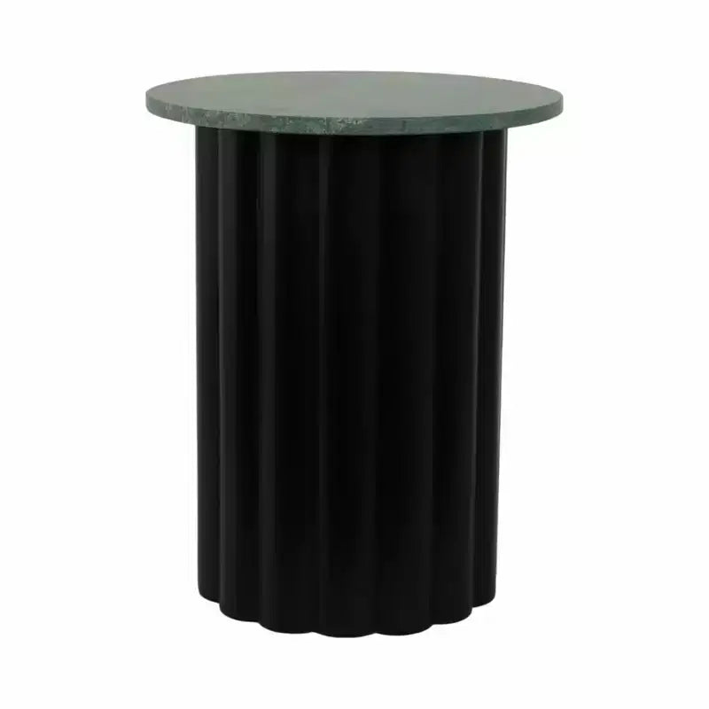 Tavolino moderno rotondo con ripiano in marmo e base in metallo a coste, 50,8 cm H, nero e verde