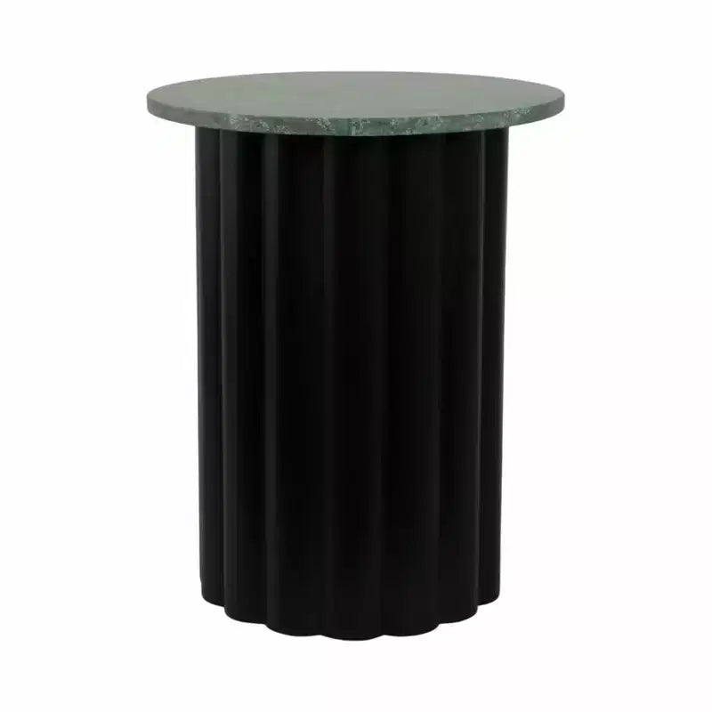 Tavolino moderno rotondo con ripiano in marmo e base in metallo a coste, 50,8 cm H, nero e verde