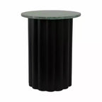 Tavolino moderno rotondo con ripiano in marmo e base in metallo a coste, 50,8 cm H, nero e verde