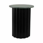 Tavolino moderno rotondo con ripiano in marmo e base in metallo a coste, 50,8 cm H, nero e verde