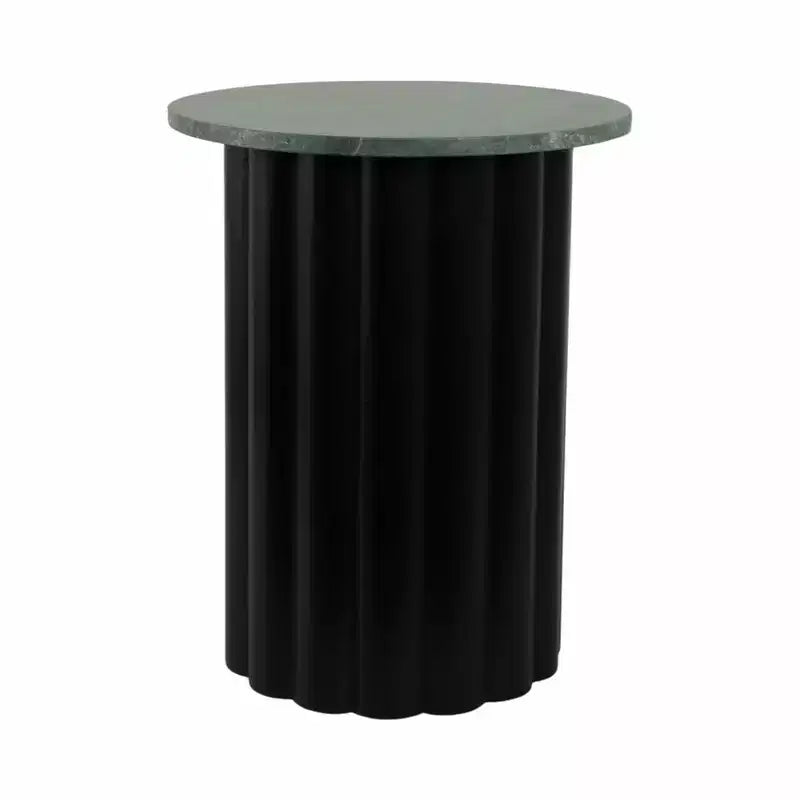 Tavolino moderno rotondo con ripiano in marmo e base in metallo a coste, 50,8 cm H, nero e verde