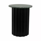 Tavolino moderno rotondo con ripiano in marmo e base in metallo a coste, 50,8 cm H, nero e verde