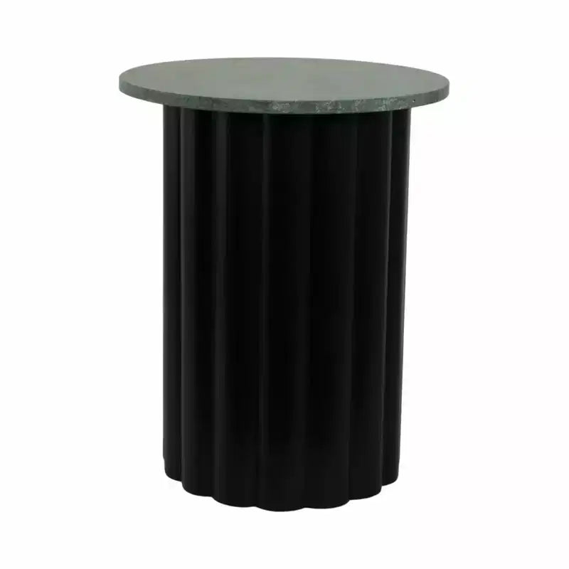 Tavolino moderno rotondo con ripiano in marmo e base in metallo a coste, 50,8 cm H, nero e verde