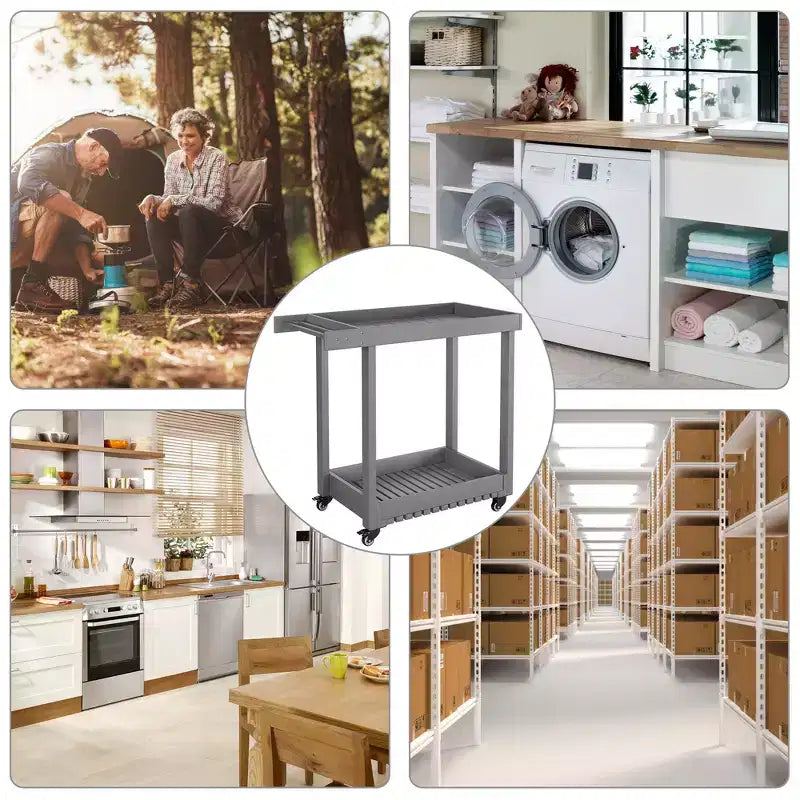 Carrello di servizio multiuso a 2 ripiani con capacità di 227 kg, ideale per casa, ufficio, patio e barbecue