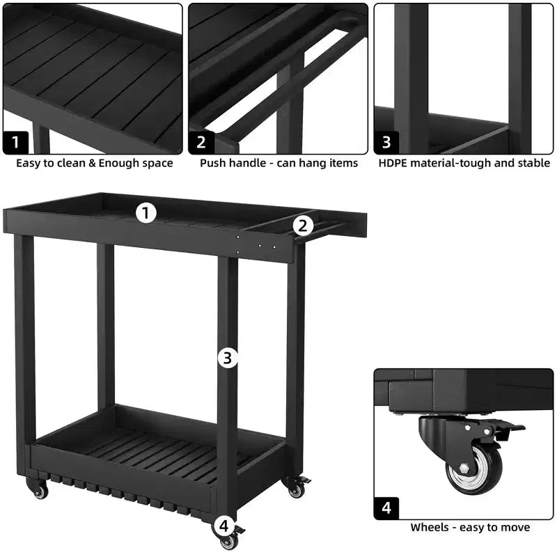 Carrello di servizio multiuso a 2 ripiani con capacità di 227 kg, ideale per casa, ufficio, patio e barbecue