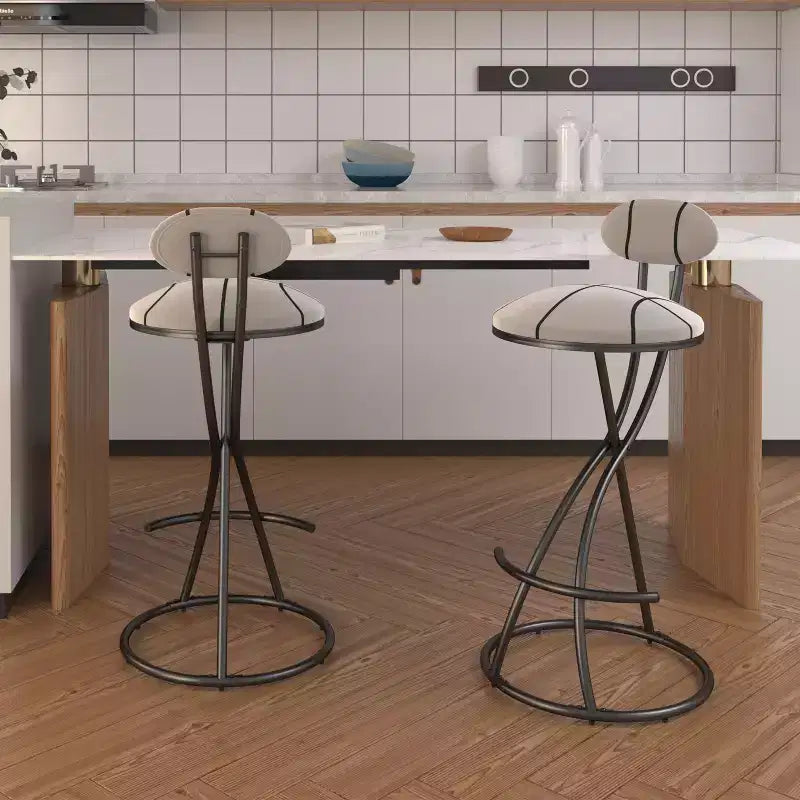 Set di 2 sgabelli da bar imbottiti a righe, moderni, in velluto, altezza bancone, colore nero, per isola cucina, sala da pranzo