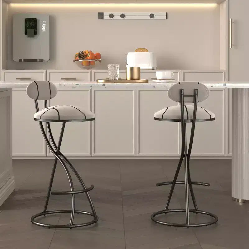 Set di 2 sgabelli da bar imbottiti a righe, moderni, in velluto, altezza bancone, colore nero, per isola cucina, sala da pranzo
