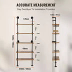 Scaffale industriale a tubi, 5 ripiani 24x9,84 pollici, mensole galleggianti a parete in legno rustico, portaoggetti, nero